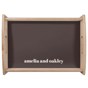 Bold Retro Brown Couple Names Anniversary Wedding Serving Tray