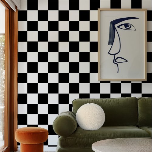 Bold Retro Checkerboard Black and White Wallpaper