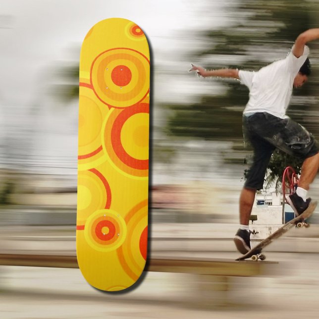 Bold Retro Circles   skateboard – Yellow & Orange (Creator Uploaded)