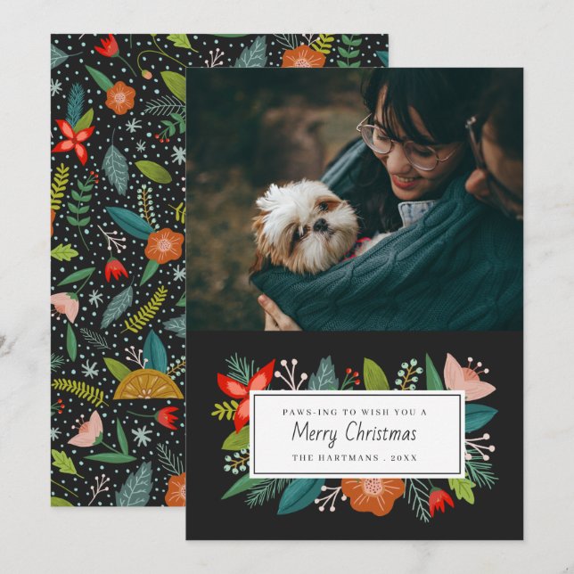Bold Retro Citrus & Floral | Photo Holiday Card (Front/Back)
