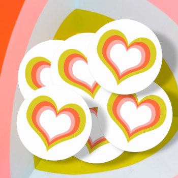 Bold Retro Citrus Wedding Heart Classic Round Sticker by Ricaso_Wedding at Zazzle