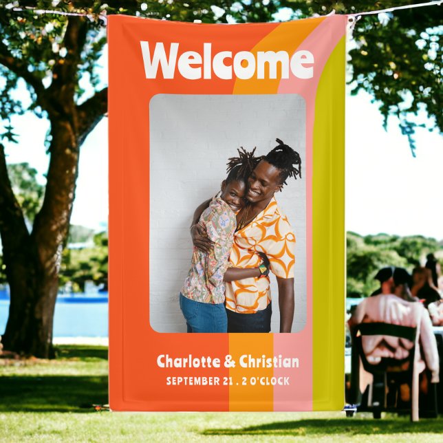 Bold Retro Citrus Welcome Wedding Banner (Bold Retro Citrus Welcome Wedding Banner. a bold colorful fun banner from Ricaso. add photo)