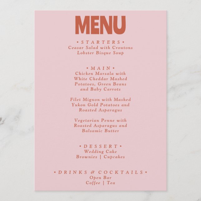 Bold Retro Colorful Bright Funky Unique Wedding Menu (Front)