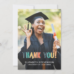 Bold retro colors Graduation thank you photo