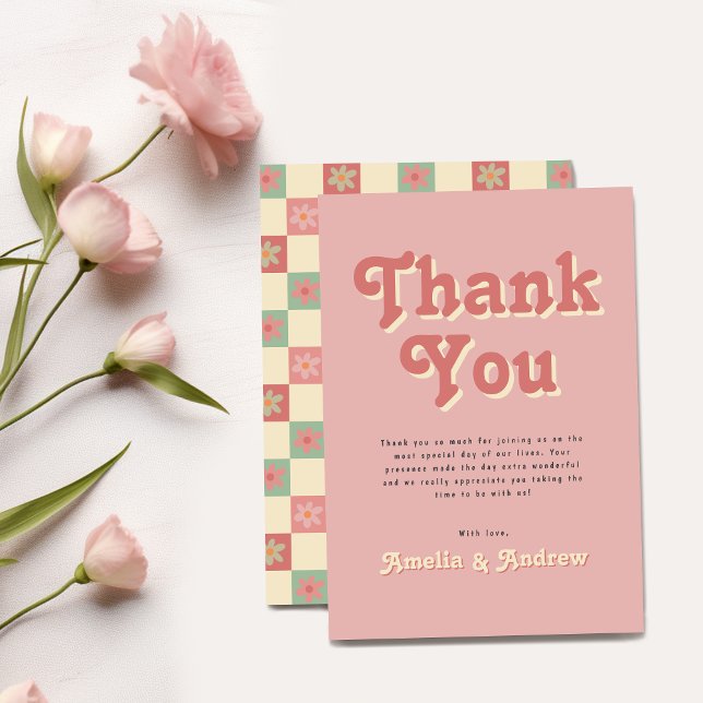 Bold Retro Coral Pink Wedding Thank You Card (Creator Uploaded)