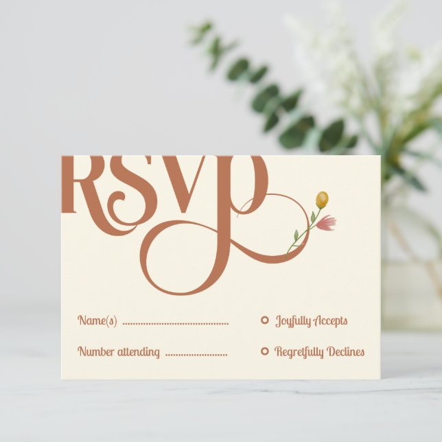 Bold Retro Earthy Tones | RSVP card (Standing Front)