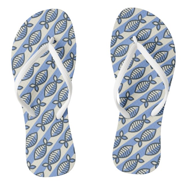 Bold retro fish blue flip flops (Footbed)