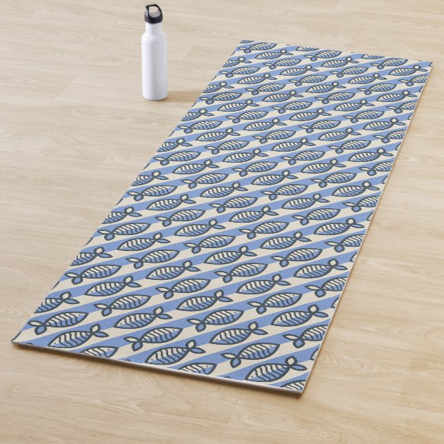 Bold retro fish blue  yoga mat (In Situ)