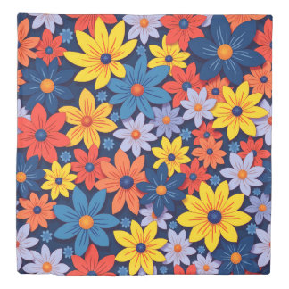 Bold Retro Floral Burst | Colorful Queen Duvet Cover