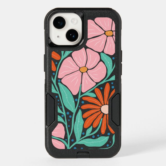 Bold Retro Floral Pattern Boho Otterbox iPhone Case (Back)