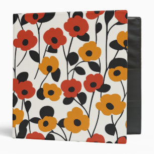 Bold Retro Floral Pattern Red, Orange, and Black 3 Ring Binder