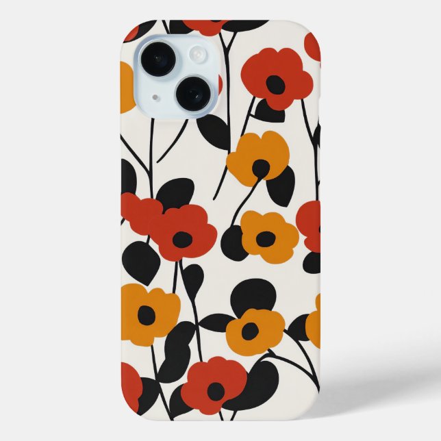 Bold Retro Floral Pattern Red, Orange, and Black Case-Mate iPhone Case (Back)
