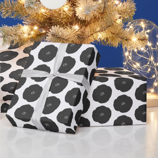 Bold Retro Flower Pattern in Black and White  Wrapping Paper (Holidays)