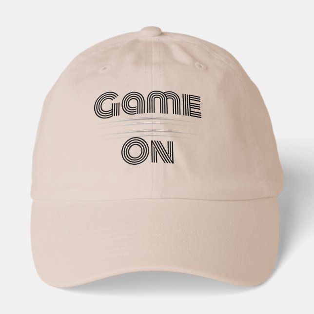 Bold Retro “Game On” Typography Art Hat (Front)