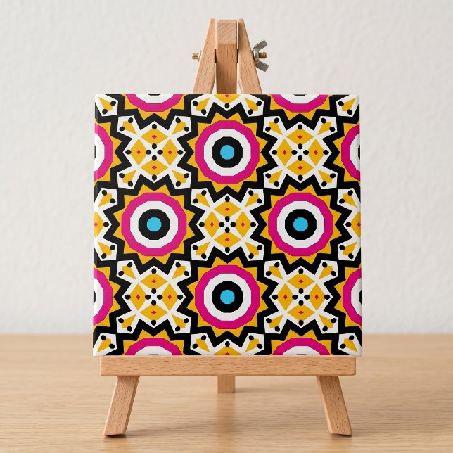Bold Retro Geometric Pink Yellow Blue Abstract Ceramic Tile (Creator Uploaded)