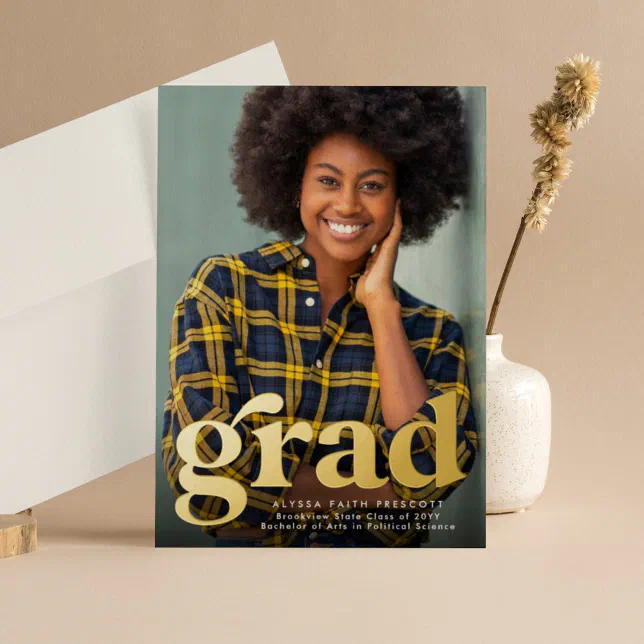 Bold retro grad one photo graduation announcement | Zazzle