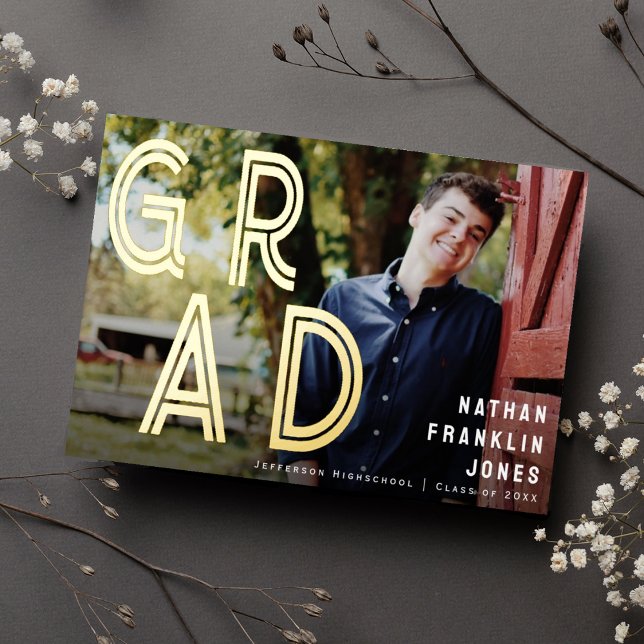Bold Retro Graduation Photo Foil Announcement  (Creator Uploaded)