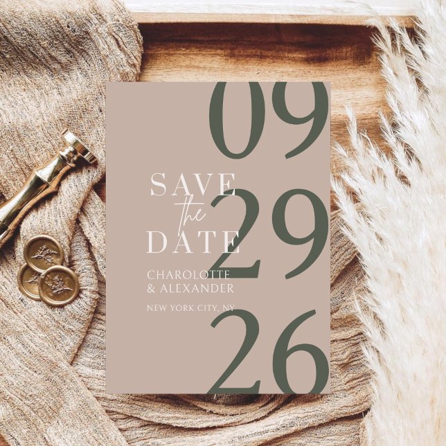 Bold Retro Green and Beige Elegant Wedding Save The Date (Creator Uploaded)