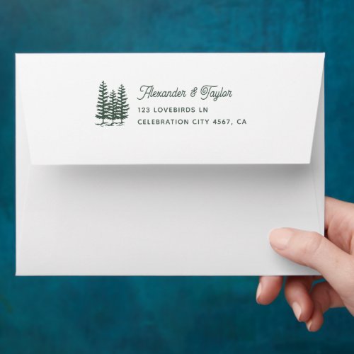 Bold Retro Green Forest Trees Mountain Wedding  Envelope