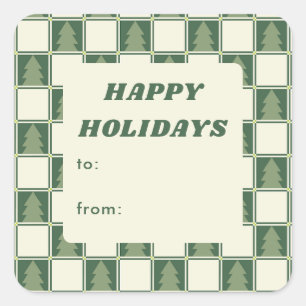 Bold Retro Green Holiday Checker Tree to from Square Sticker