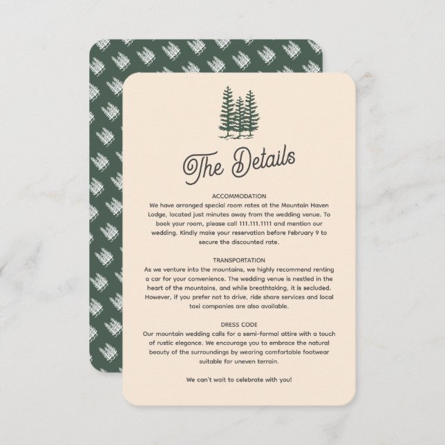 Bold Retro Green Mountain Forest Wedding Enclosure Card (Front/Back)