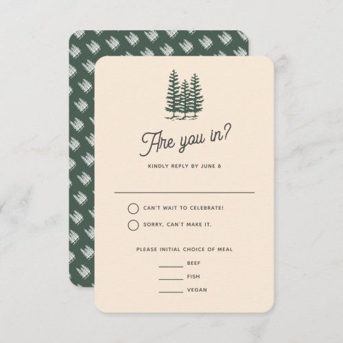 Bold Retro Green Mountain Forest Wedding RSVP Card