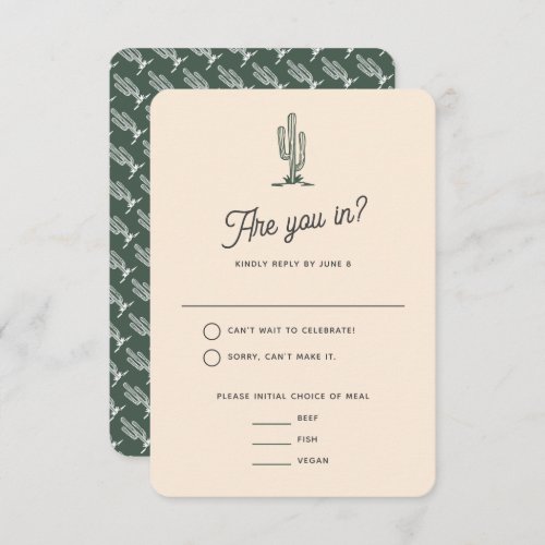Bold Retro Green Saguaro Cacti Desert Wedding RSVP Card