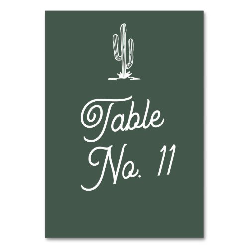 Bold Retro Green Saguaro Cactus Desert Wedding Table Number