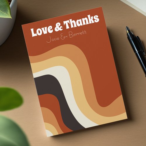 Bold Retro Groovy 70s Boho Wedding Love  Thanks Thank You Card