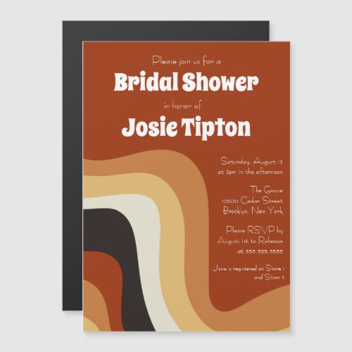 Bold Retro Groovy 70s Burnt Orange Bridal Shower Magnetic Invitation
