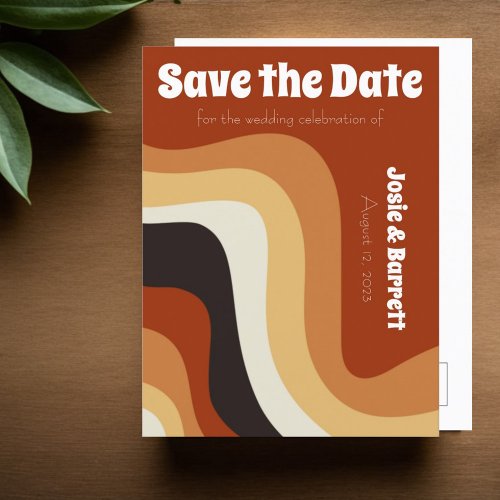 Bold Retro Groovy 70s Wavy Abstract Save the Date Postcard