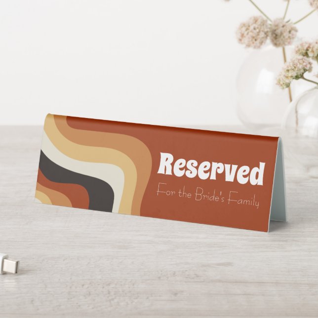 Bold Retro Groovy 70s Wavy Boho Wedding Reserved Table Tent (In SItu (Table))