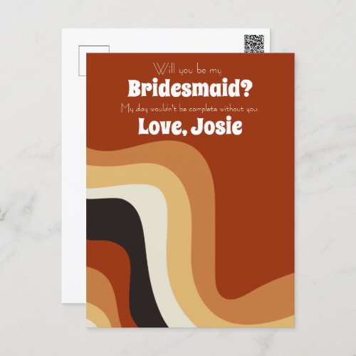 Bold Retro Groovy 70s Will You Be My Bridesmaid Postcard