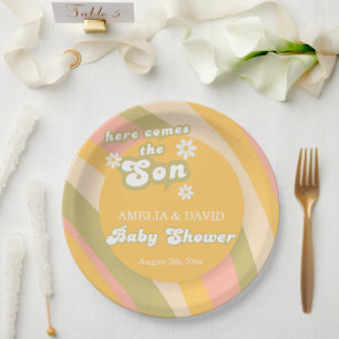 Bold Retro Groovy Boy Shower Sunshine Party Paper Plates