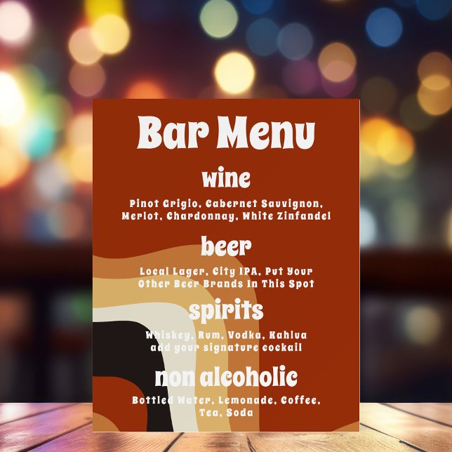 Bold Retro Groovy Orange 70s Boho Wedding Bar Menu Foam Board (Creator Uploaded)
