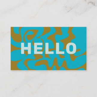 Bold Retro Groovy Peacock Olive Pale Blue Hello Business Card