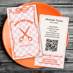 Bold Retro Hair Stylist Whimsical Doodle Pink Red Business Card