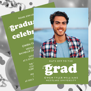 BOLD RETRO HATS OFF TO THE GRAD PHOTO GRAD INVITE