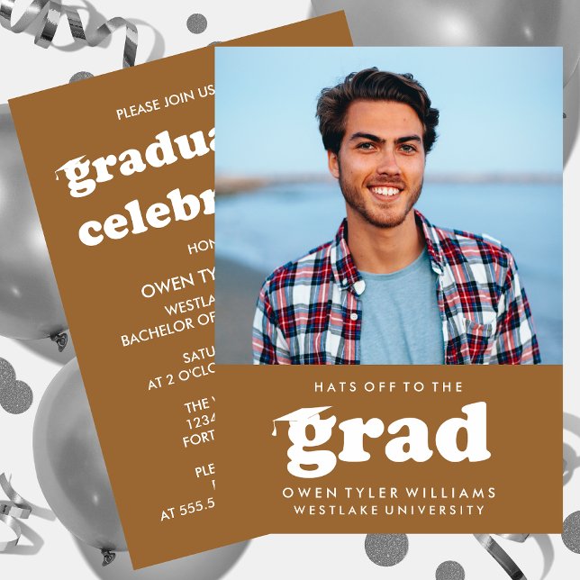 BOLD RETRO HATS OFF TO THE GRAD PHOTO GRAD INVITE (Creator Uploaded)