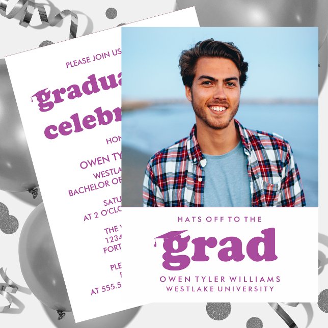 BOLD RETRO HATS OFF TO THE GRAD PHOTO GRAD INVITE (Creator Uploaded)
