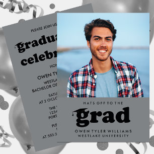 BOLD RETRO HATS OFF TO THE GRAD PHOTO GRAD INVITE