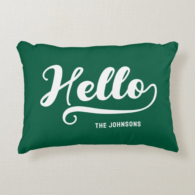 Bold Retro Hello Swash Accent Pillow (Front)
