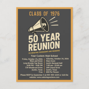 Bold Retro High School Reunion Pep Rally Megaphone Postcard