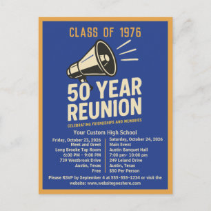 Bold Retro High School Reunion Pep Rally Megaphone Postcard
