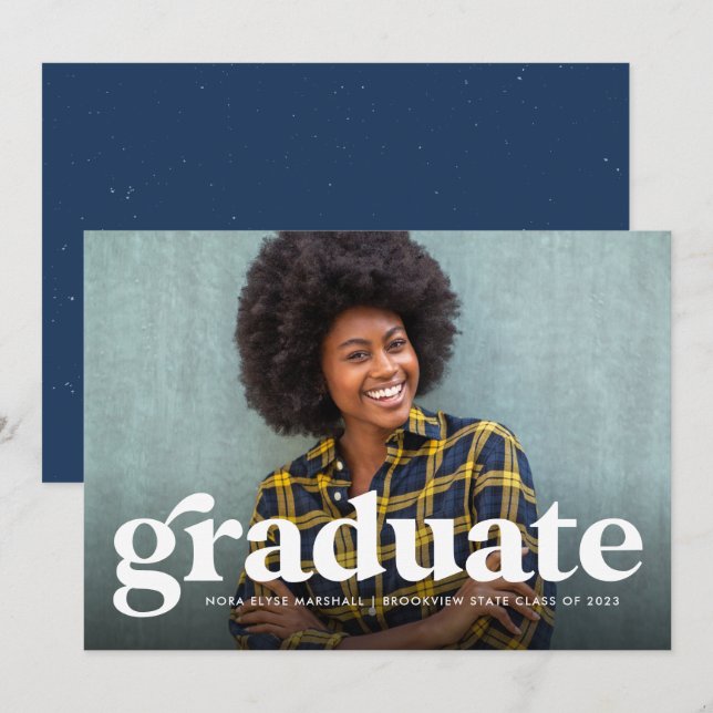 Bold retro horizontal photo graduation announcement (Front/Back)