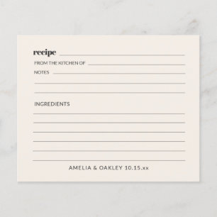 Bold Retro Ivory Bridal Shower Kitchen Recipe Card