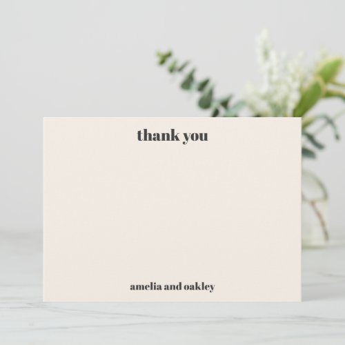 Bold Retro Ivory Wedding Couple Names Typography Thank You Card