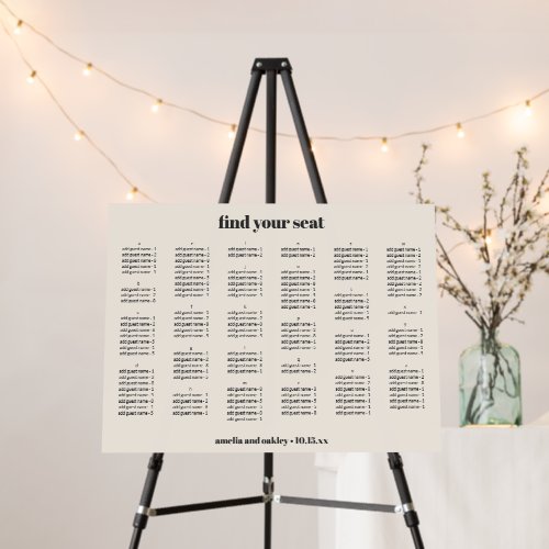 Bold Retro Ivory Wedding Find Your Seat Alphabet Foam Board