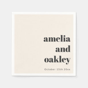 Bold Retro Ivory Wedding Names Party Supply Decor Napkins
