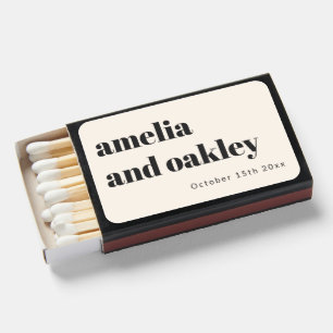 Bold Retro Ivory Wedding Names Personalized Favor Matchboxes